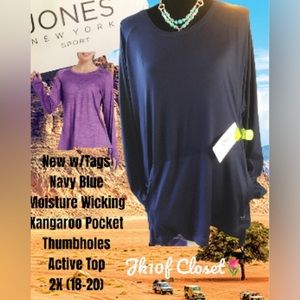 🌷NWT JONES NY SPORT 2X MOISTURE WICKING THUMBHOLES ACTIVE TOP